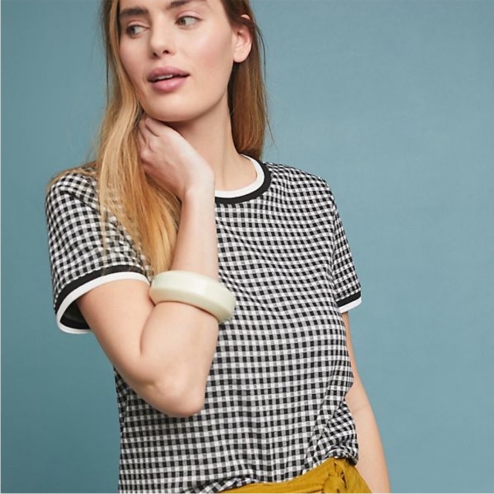ANTHROPOLOGIE Maeve Gingham Knit Top Black and White Checkered Blouse NWT